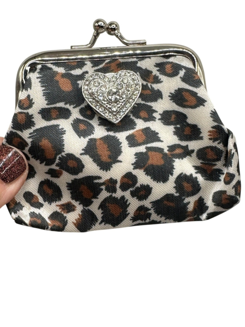 Animal Print Micro Coin Purse & Heart 18m Snap W/ Sparkling Rhinestones NWT